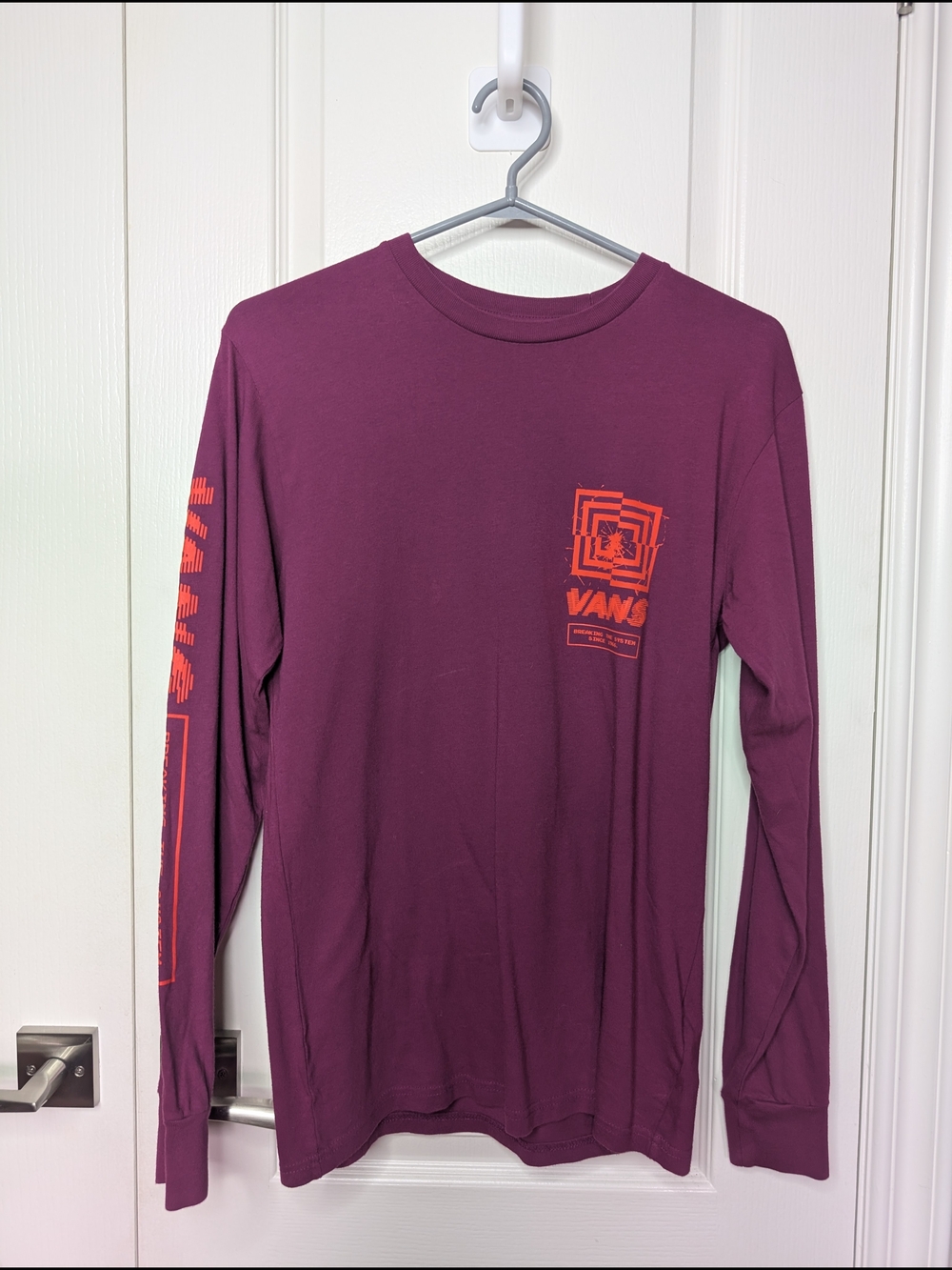 Vans Women's Long Sleeve Graphic Tee — Burgundy with Orange Print